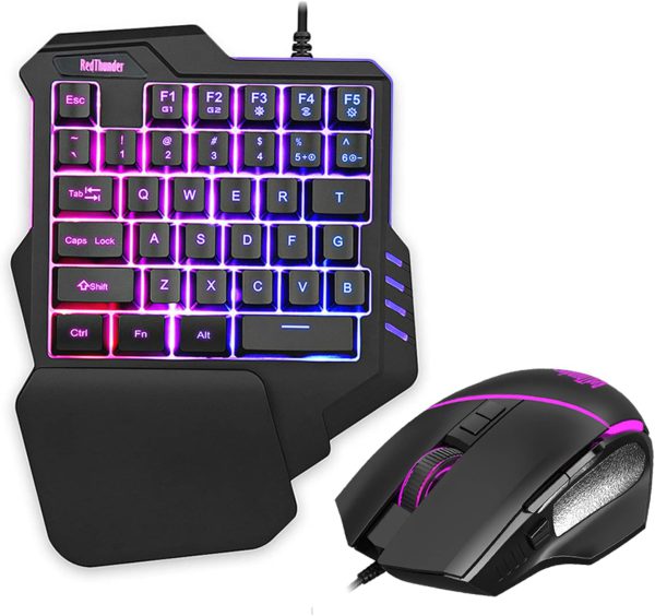 RedThunder One-Handed RGB Gaming Keyboard and Mouse Combo, 35-Key Mini Gaming Keyboard