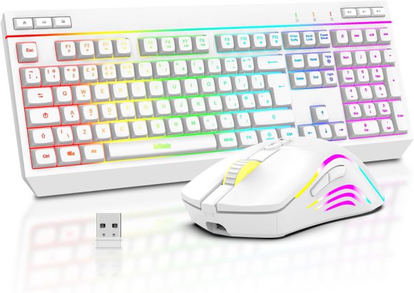 Wireless Keyboard and Mouse Combo, UK Layout Full Size Keyboard with Multimedia Keys